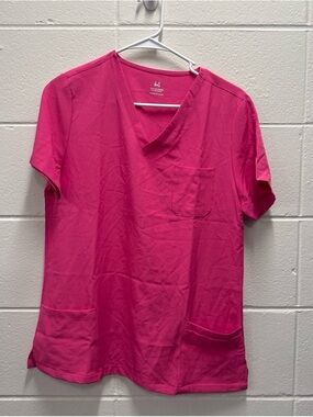 Solid Pocket V-Neck Scrub Top - Hot Pink